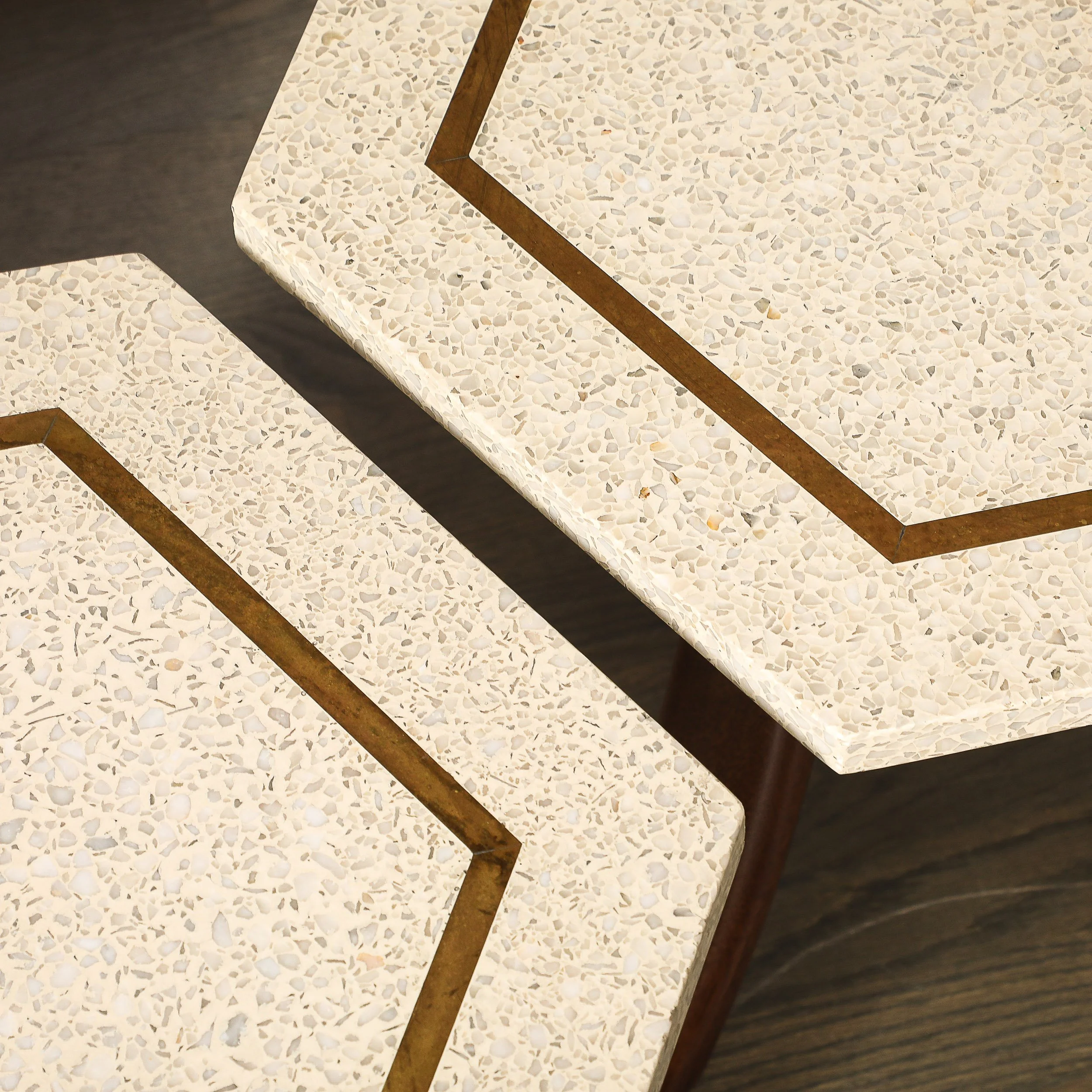 Set of 3 Mid-Century Modernist Hexagonal Terrazzo Side